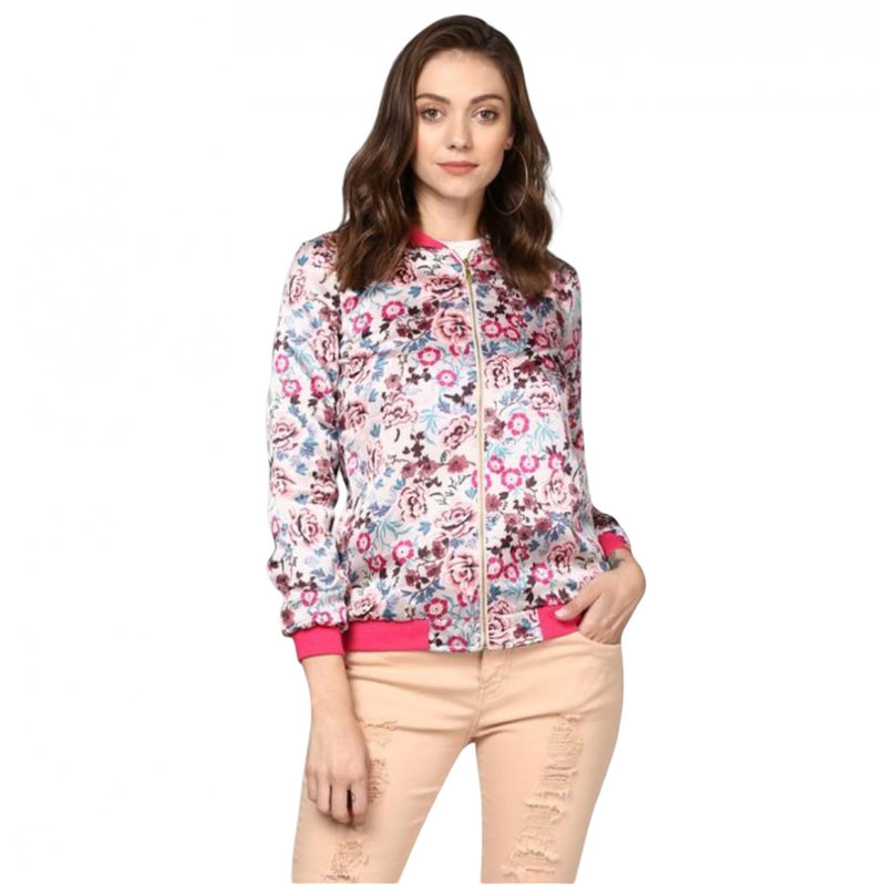 Mayawye Women's Satin Floral 3/4th Sleeve Jacket (Multicolor)