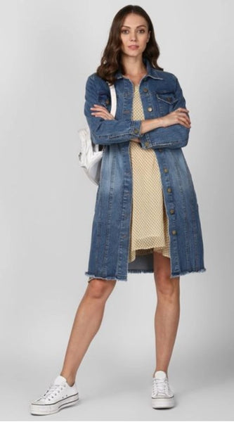 Mayawye Women's Denim Washed Long Sleeve Jacket (Blue)