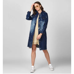 Mayawye Women's Denim Washed Long Sleeve Jacket (Blue)