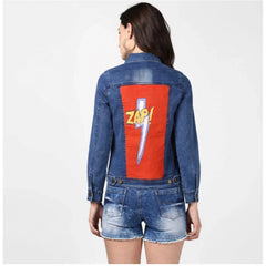Mayawye Women's Denim Hand Painted Long Sleeve Jacket (Blue)