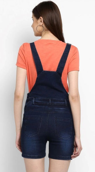 Mayawye Women's Denim Shorts Style Dungaree Pant (Blue)