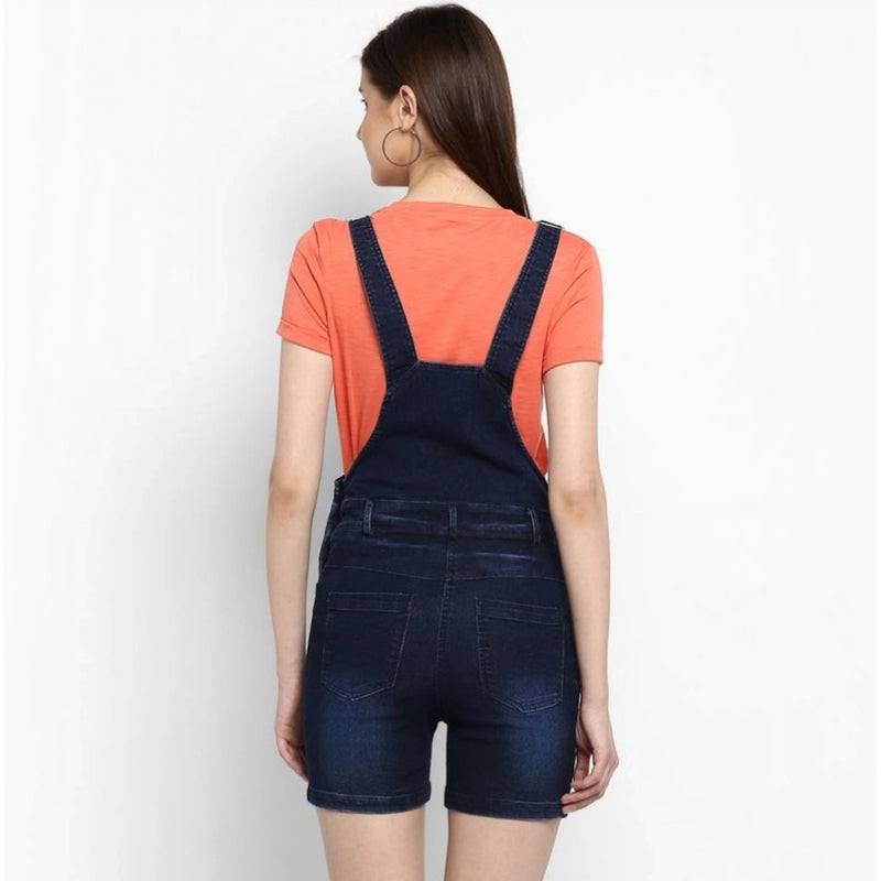 Mayawye Women's Denim Shorts Style Dungaree Pant (Blue)