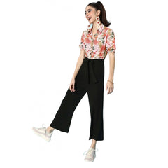Mayawye Women's Polyester Printed 3/4th Sleeve Jumpsuit (Peach - Black)