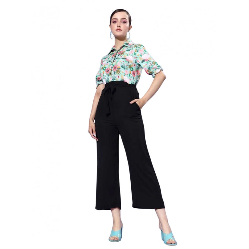 Mayawye Women's Polyester Printed 3/4th Sleeve Jumpsuit (Green - Black)