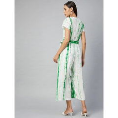 Mayawye Women's Rayon Striped Short Sleeve Jumpsuit (Green - White)