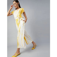 Mayawye Women's Rayon Striped Short Sleeve Jumpsuit (Yellow - White)