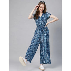 Mayawye Women's Rayon Tie & Dye Short Sleeve Jumpsuit (Blue)