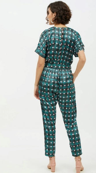 Mayawye Women's Polyester Polka Short Sleeve Jumpsuit (Green)