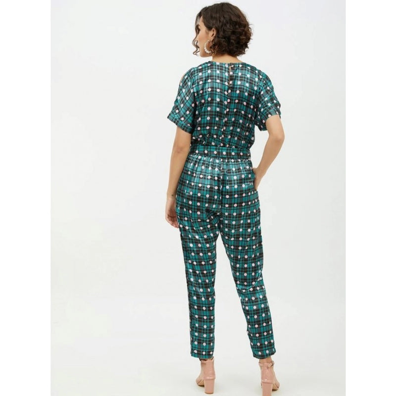 Mayawye Women's Polyester Polka Short Sleeve Jumpsuit (Green)