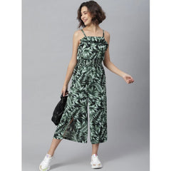 Mayawye Women's Polyester Printed Shoulder Straps Jumpsuit (Black - Green)
