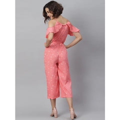 Mayawye Women's Polyester Floral Cold Shoulder Jumpsuit (Pink)