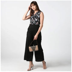 Mayawye Women's Polyester Embroidered Sleeveless Jumpsuit (Black)