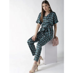 Mayawye Women's Polyester Polka Half Sleeve Jumpsuit (Green)