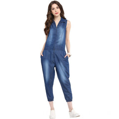 Mayawye Women's Denim Solid Sleeveless Jumpsuit (Blue)
