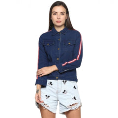 Mayawye Women's Denim Taping Long Sleeve Jacket (Blue)
