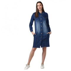 Mayawye Women's Denim Washed Long Sleeve Jacket (Navy Blue)