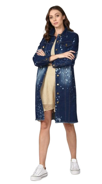 Mayawye Women's Denim Washed Long Sleeve Jacket (Blue)
