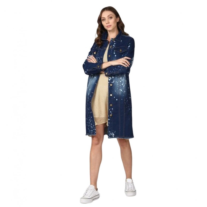 Mayawye Women's Denim Washed Long Sleeve Jacket (Blue)