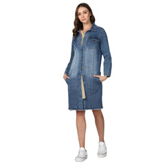 Mayawye Women's Denim Washed Long Sleeve Jacket (Blue)