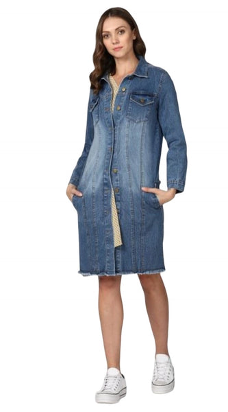 Mayawye Women's Denim Washed Long Sleeve Jacket (Blue)