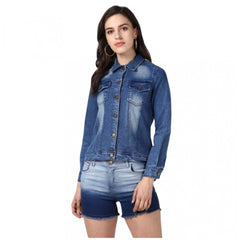 Mayawye Women's Denim Hand Painted Long Sleeve Jacket (Blue)