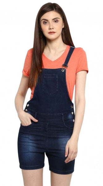 Mayawye Women's Denim Shorts Style Dungaree Pant (Blue)