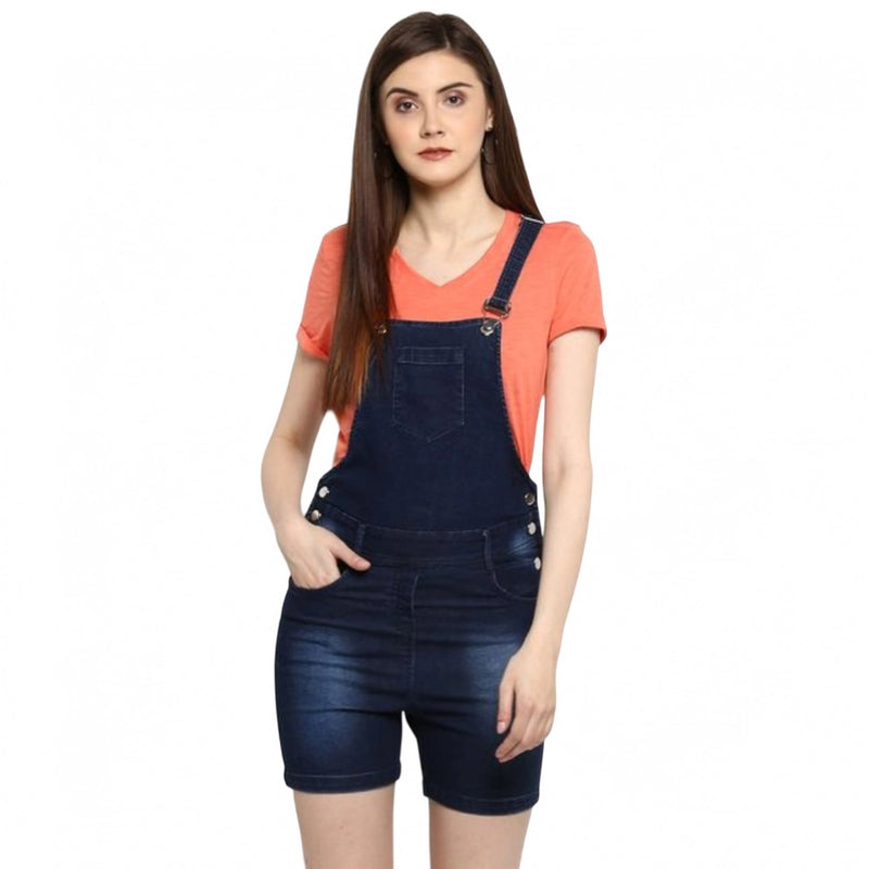 Mayawye Women's Denim Shorts Style Dungaree Pant (Blue)