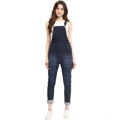 Mayawye Women's Denim Solid Dungaree Pant (Blue)
