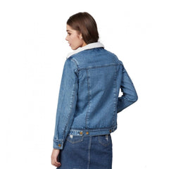 Mayawye Women's Denim Washed Long Sleeve Jacket (Blue)