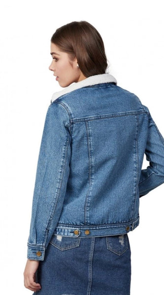 Mayawye Women's Denim Washed Long Sleeve Jacket (Blue)