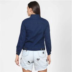 Mayawye Women's Denim Taping Long Sleeve Jacket (Blue)