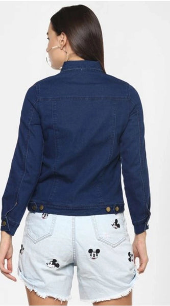 Mayawye Women's Denim Taping Long Sleeve Jacket (Blue)