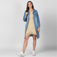 Mayawye Women's Denim Washed Long Sleeve Jacket (Blue)