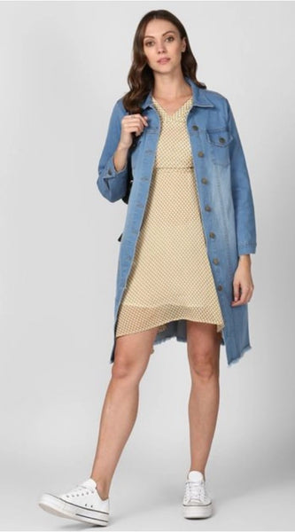 Mayawye Women's Denim Washed Long Sleeve Jacket (Blue)