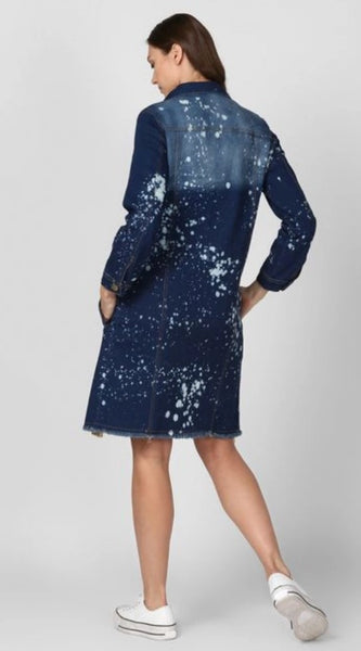 Mayawye Women's Denim Washed Long Sleeve Jacket (Blue)