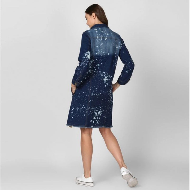 Mayawye Women's Denim Washed Long Sleeve Jacket (Blue)