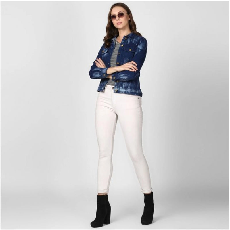 Mayawye Women's Denim Washed Long Sleeve Jacket (Blue)
