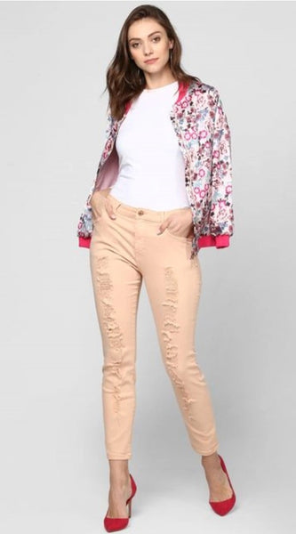 Mayawye Women's Satin Floral 3/4th Sleeve Jacket (Multicolor)