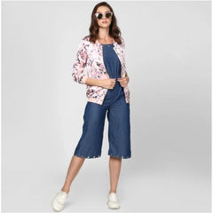 Mayawye Women's Satin Floral 3/4th Sleeve Jacket (Light Pink)