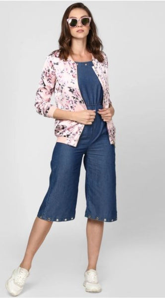 Mayawye Women's Satin Floral 3/4th Sleeve Jacket (Light Pink)
