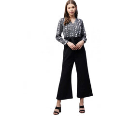 Mayawye Women's Rayon Animal Print Short Sleeve Jumpsuit (Black)