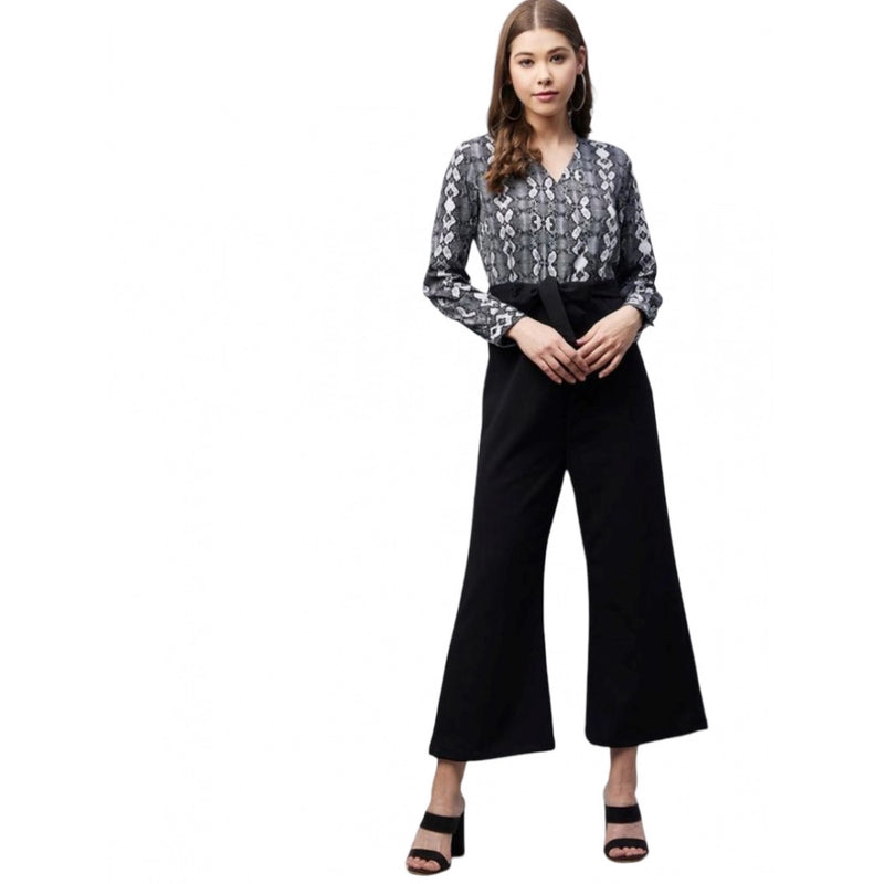 Mayawye Women's Rayon Animal Print Short Sleeve Jumpsuit (Black)