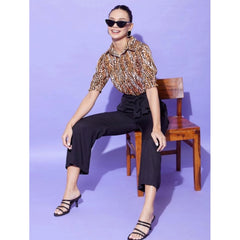 Mayawye Women's Polyester Animal Print Half Sleeve Jumpsuit (Orange - Black)