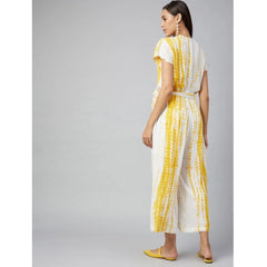 Mayawye Women's Rayon Striped Short Sleeve Jumpsuit (Yellow - White)
