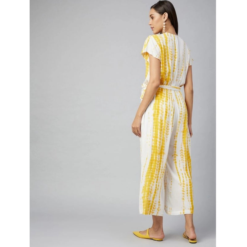 Mayawye Women's Rayon Striped Short Sleeve Jumpsuit (Yellow - White)
