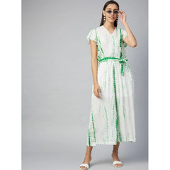Mayawye Women's Rayon Striped Short Sleeve Jumpsuit (Green - White)
