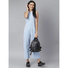 Mayawye Women's Denim Self Design Sleeveless Jumpsuit (Blue)