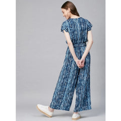 Mayawye Women's Rayon Tie & Dye Short Sleeve Jumpsuit (Blue)