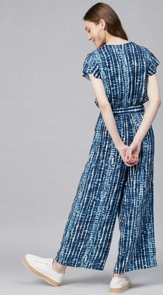 Mayawye Women's Rayon Tie & Dye Short Sleeve Jumpsuit (Blue)