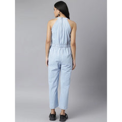 Mayawye Women's Denim Self Design Sleeveless Jumpsuit (Blue)